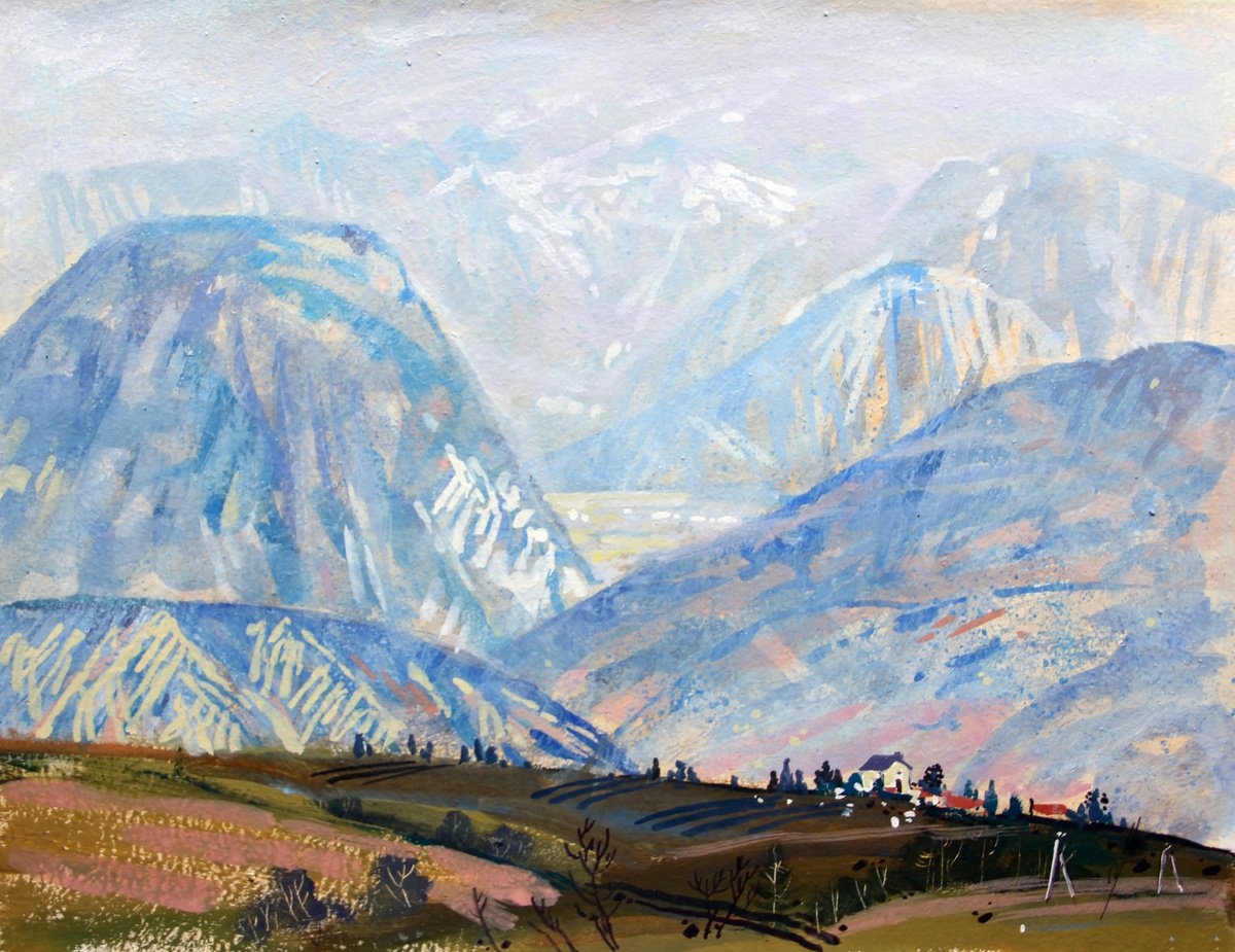 Impressionistic Landscape Painting By Olga Kataeva-Rochford, 17 X 12", Chapel In Alps, Original Artwork