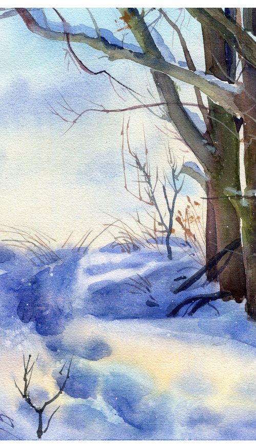 Snowy hillock. Winter evening by SVITLANA LAGUTINA