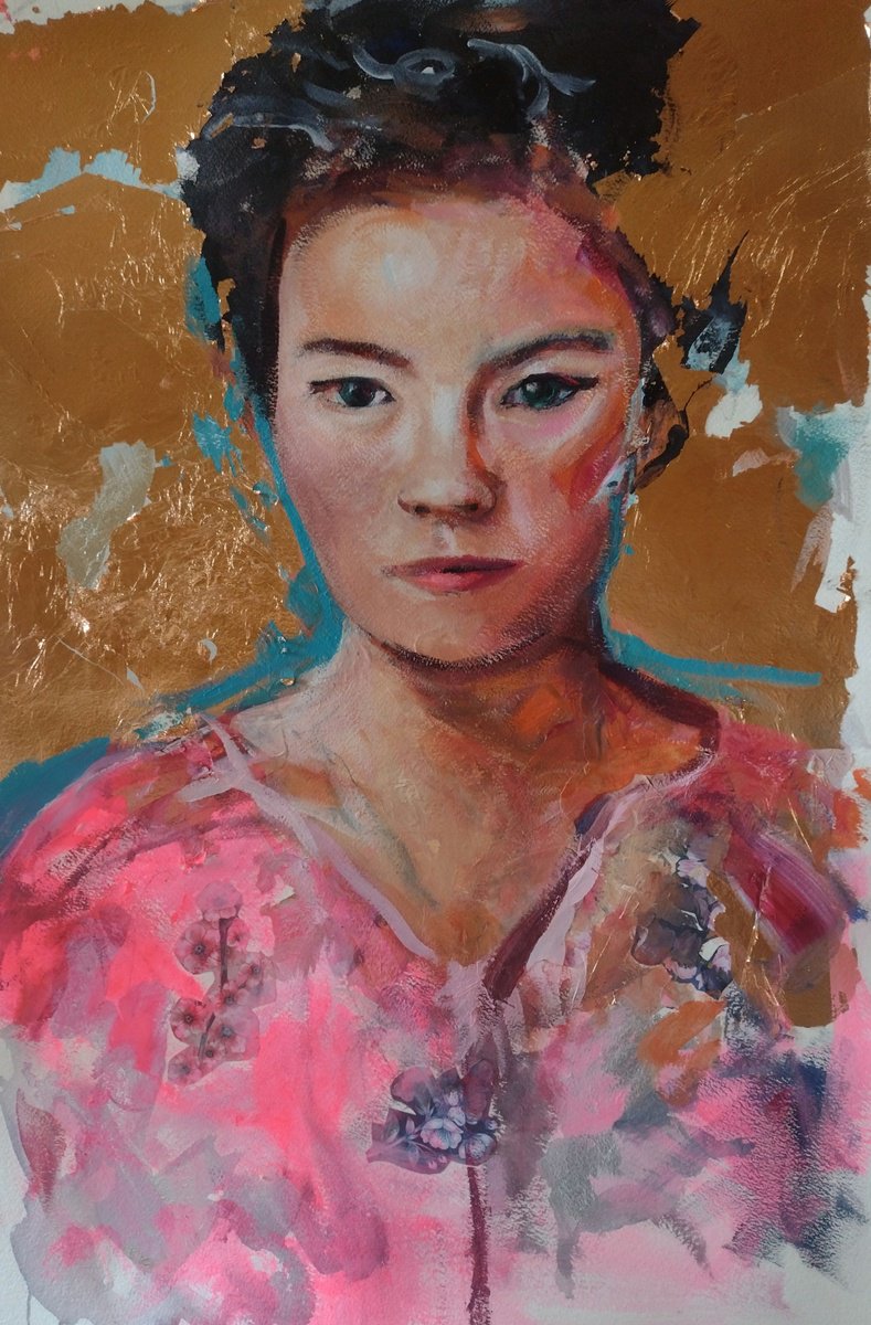 Expressive Portrait Acrylic Painting By Marina Del Pozo, 15 X 22", Portrait 09, Original Artwork