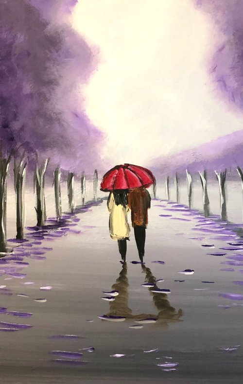 Purple Trees And Umbrella by Aisha Haider