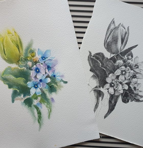Triptych yellow flowers