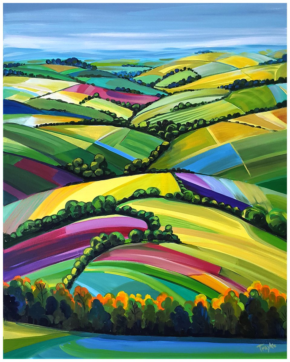 Abstract Landscape Acrylic Painting By Trayko Popov, 31 X 39", The Hills, Original Artwork