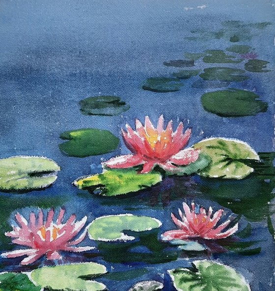 Water Lilies Pond SL 23 - Lily Pond Watercolor on paper 11.2"x 8.2"