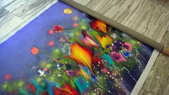 101" VERY LARGE Flowers Painting "Evening Magic"