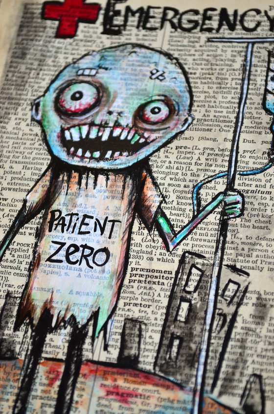 Patient Zero - Painting Collage Art on Real English Dictionary Vintage Page