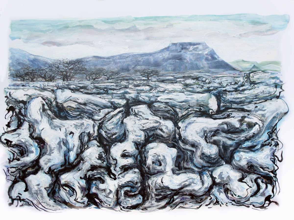 Landscape Painting By John Sharp, 33 X 23, Hill,Trees,Limestone,Yorkshire, Original Artwork