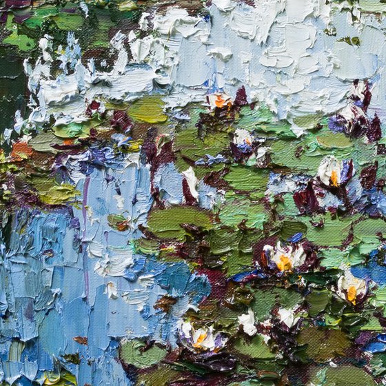 White Water Lilies - Impasto Original Oil painting