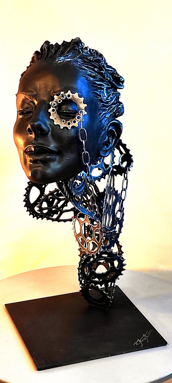 "Android. Female I" Unique mixed media sculpture