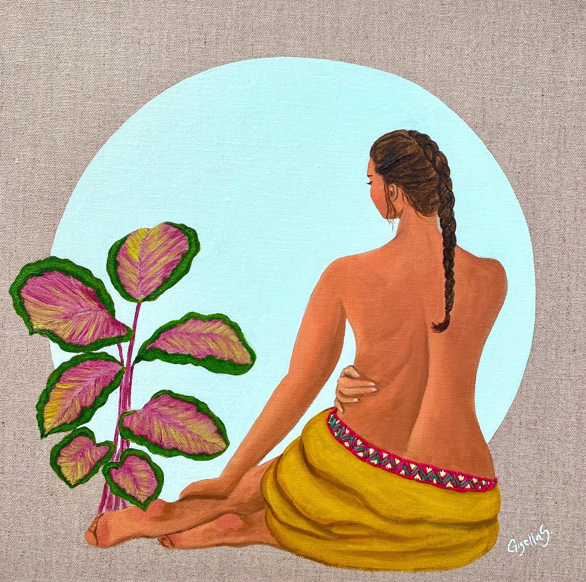 Expressive Portrait Acrylic Painting By Gisella Stapleton, 16 X 16, Moon Bathing 4, Original Artwork