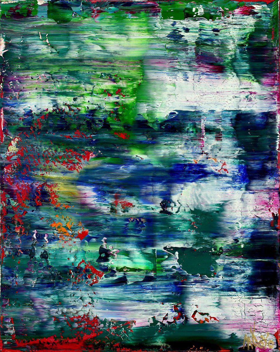 Abstract Acrylic Painting By Nestor Toro, 16 X 20", Caribbean Energy (Ocean And Forest), Original Artwork