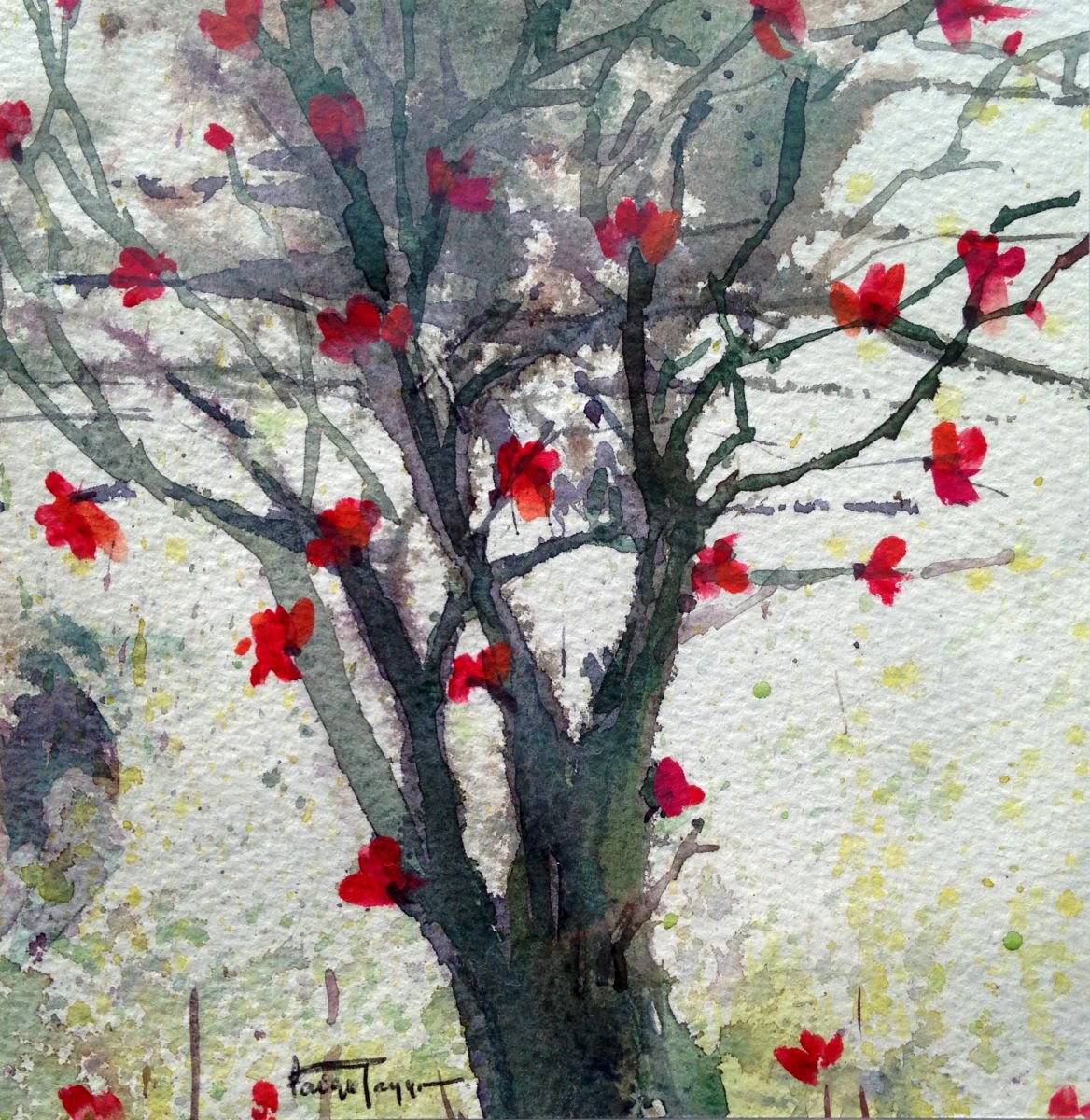 Red against greys (2)(Mini Painting) by Faiqa Uppal