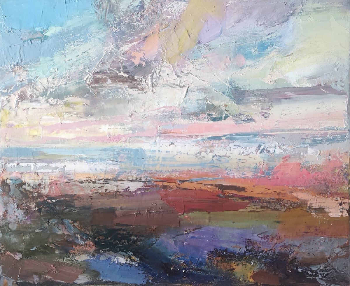 Expressive Landscape Oil Painting By Viktoria Shvoren, 24 X 20", Shore, Original Artwork