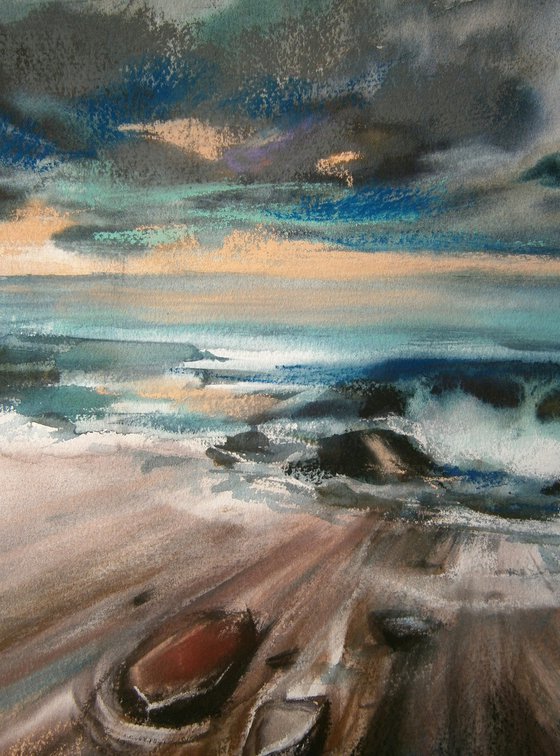 Watercolor and soft pastel Seascape