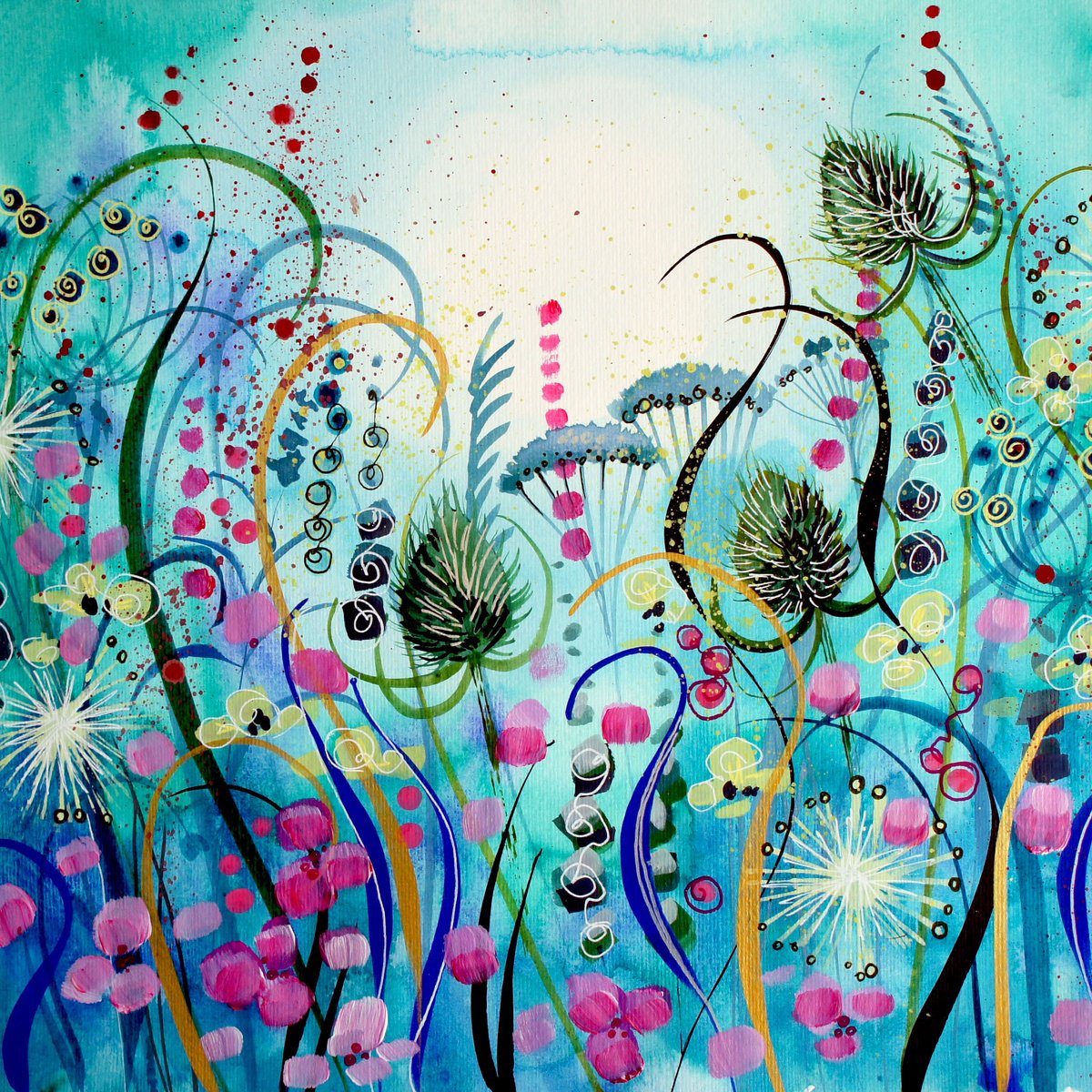 Impressionistic Landscape Acrylic Painting By Julia Rigby, 12 X 12", Meadow Dream, Original Artwork