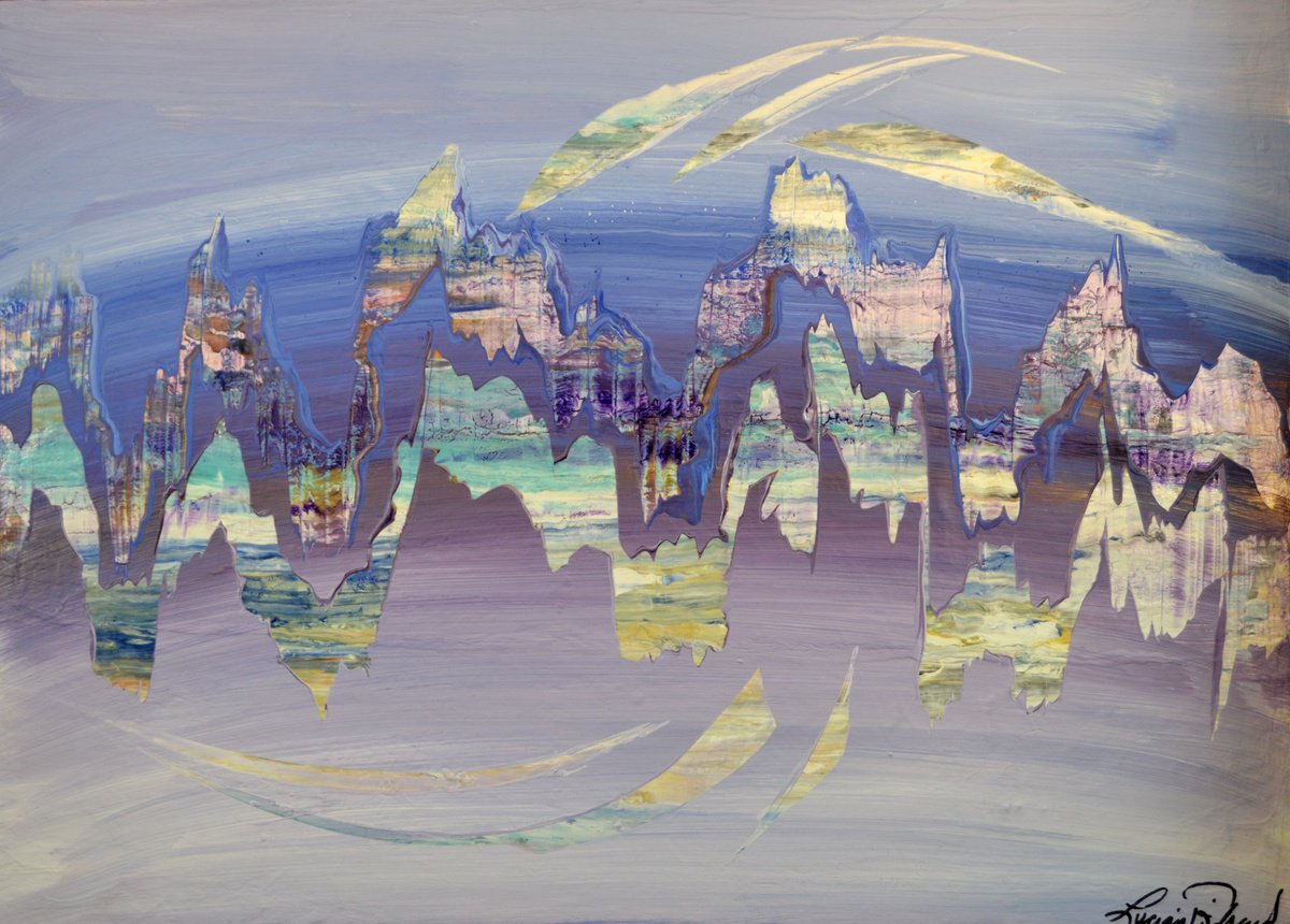 Surrealistic Landscape Acrylic Painting By Lucian Richards, 36 X 26", Northern Lights, Original Artwork