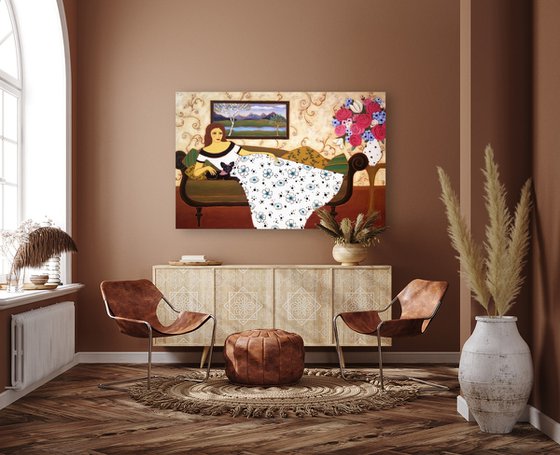 Woman with Ivory Gown and Landscape