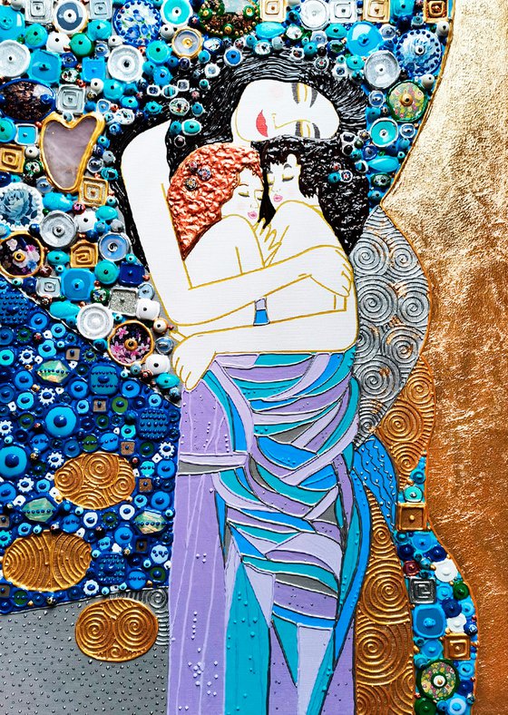 Mother and twins (Klimt inspired). Natural precious stones & mosaic
