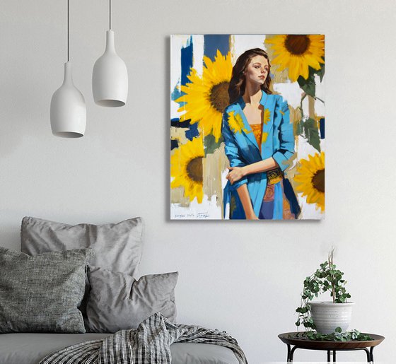 A portrait with sunflowers