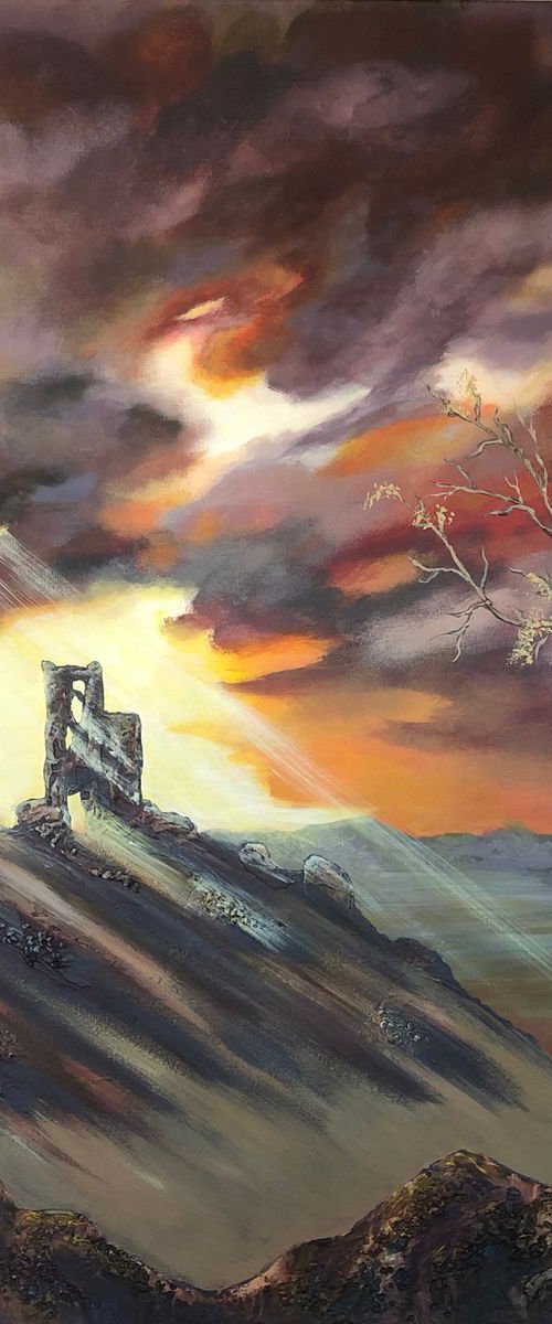 Corfe Castle with a Red Sunset by Marja Brown