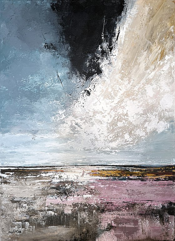 Blush Terrain – Blue Pink Abstract Landscape