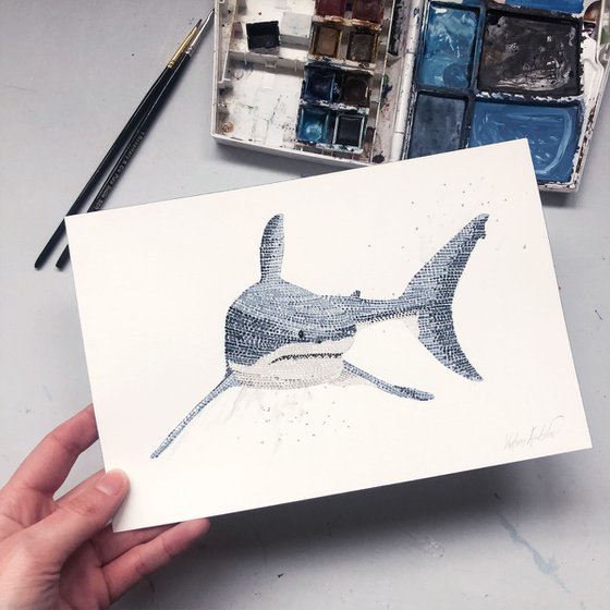 Original Great White Shark watercolour