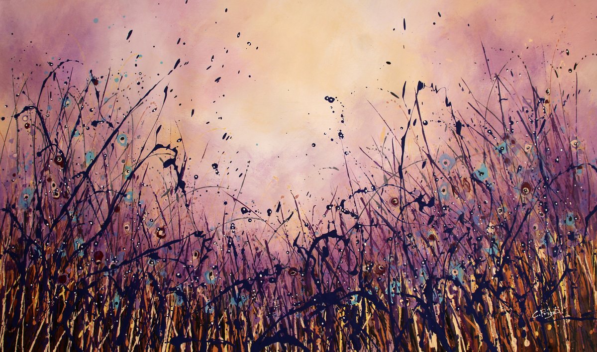 Expressive Botanical Acrylic Painting By Cecilia Frigati, 43 X 26, Fading Winter #1, Original Artwork