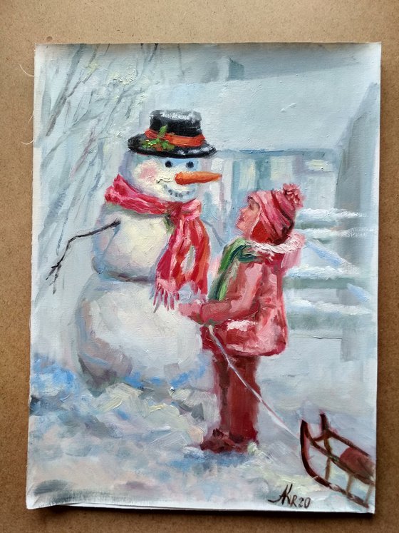 Snowman and girl