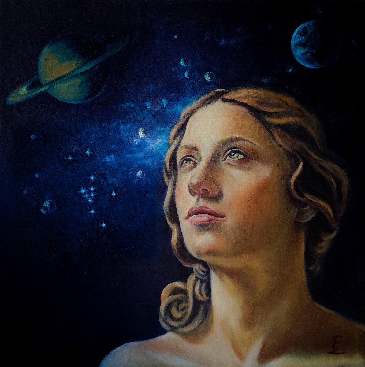 Surrealistic Portrait Oil Painting By Veronica Ciccarese, 12 X 12", Taurus, Original Artwork
