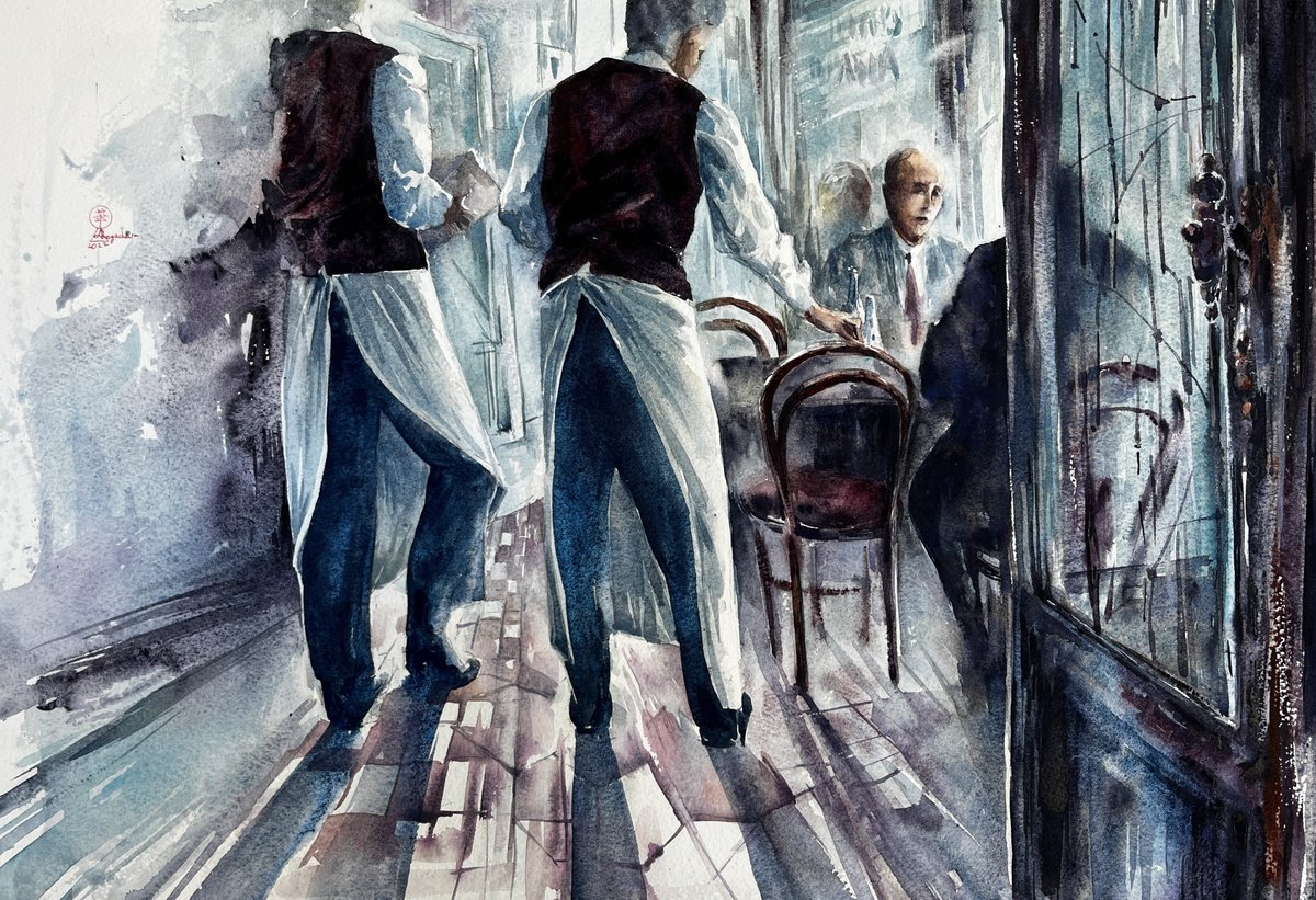 Impressionistic Portrait Watercolour By Larissa Rogacheva, 23 X 15", Paris#7, Original Artwork