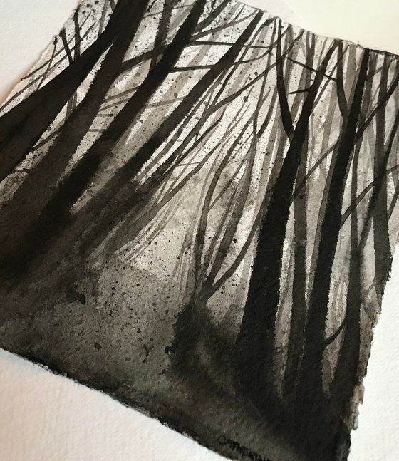 Winter Trees in Pen and Ink - Traditional English Landscape - Norfolk Woods