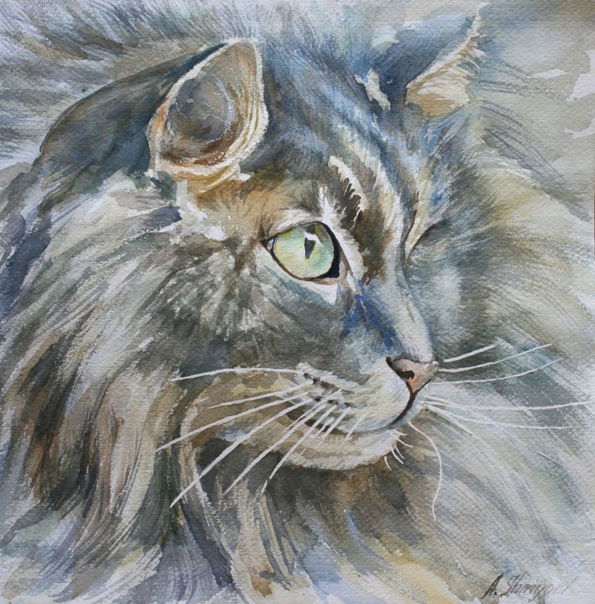 Original watercolor painting Cat, pet portraite, animal, pet sympathy, animal nursery, wat... by Alina Shmygol