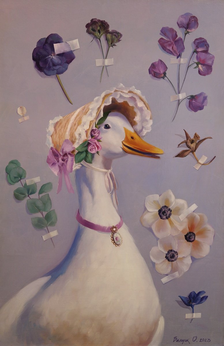 Illustrative Animal Oil Painting By Lena Vylusk, 16 X 24", "Romantic", Original Artwork