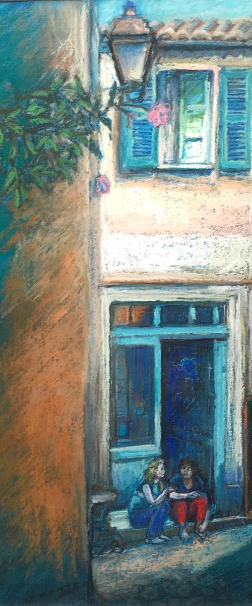 Two girls by the open doorway by Patricia Clements