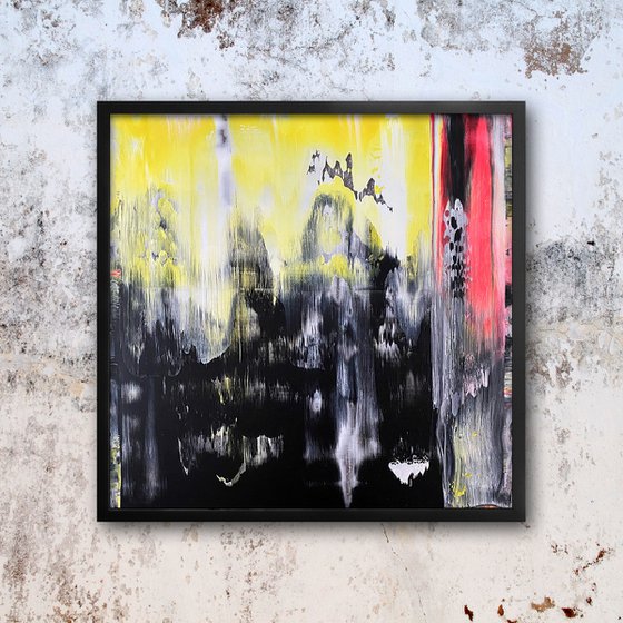 "Blacking Out" - Original PMS Abstract Acrylic Painting On Plexiglass, Framed - 26" x 26"