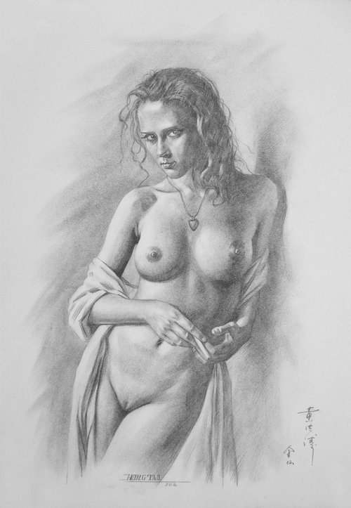 Drawing charcoal female nude #16-5-19-02 by Hongtao Huang