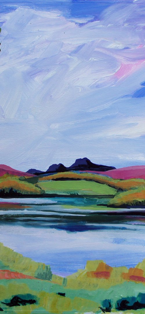 Langdale Pikes from Loughrigg Tarn by Julia  Rigby