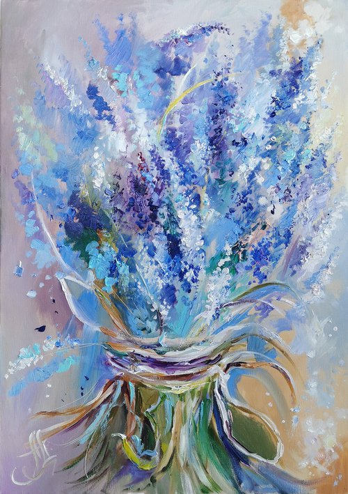 Lavender bouquet large oil painting on canvas by Annet Loginova