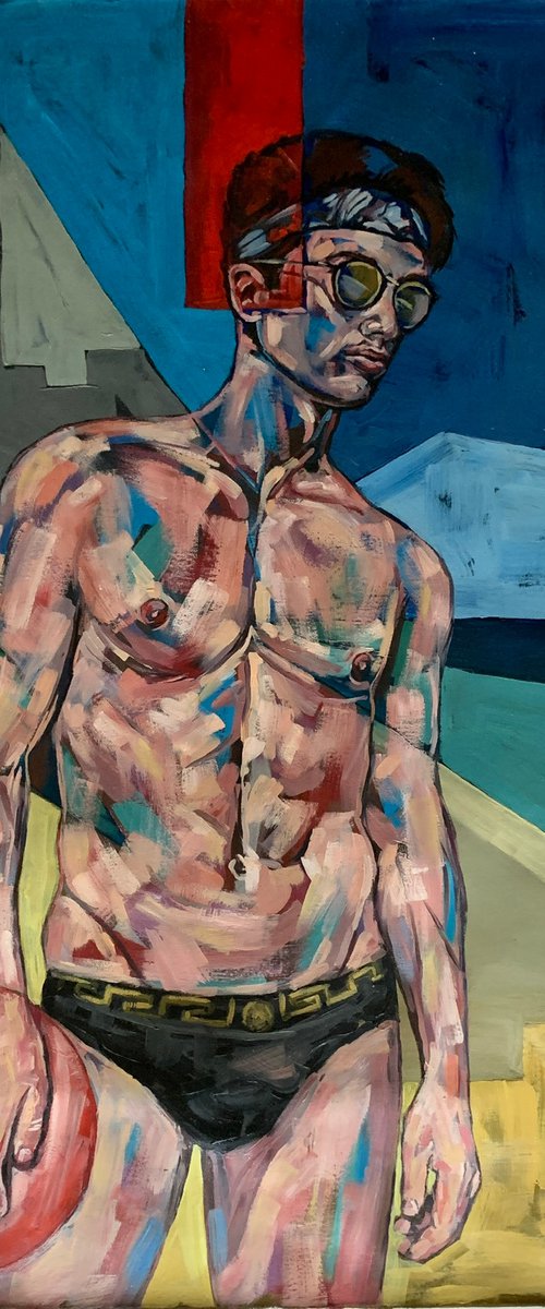 Male nude figure man naked large oil painting by Emmanouil Nanouris