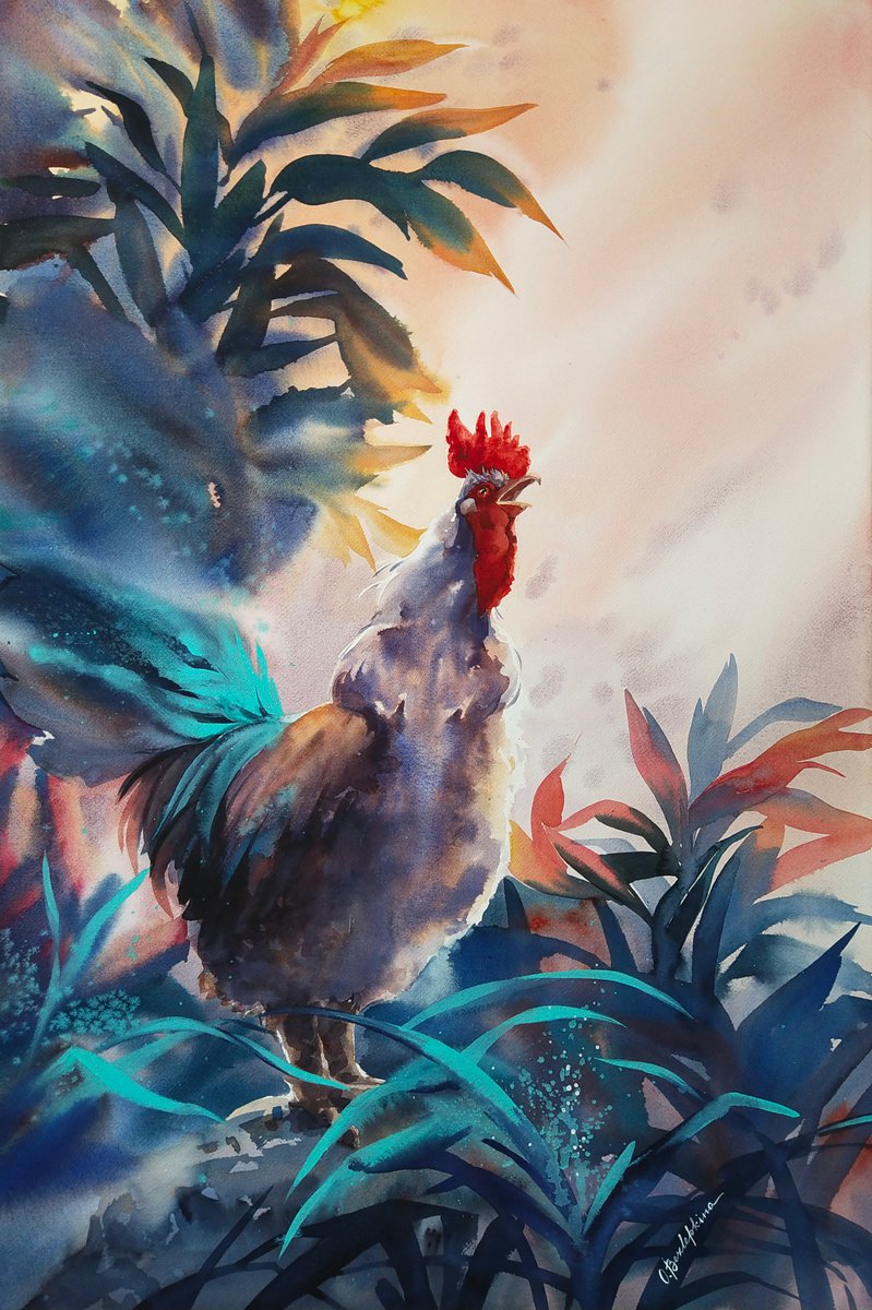 Morning. Crowing rooster by Olga Bezlepkina