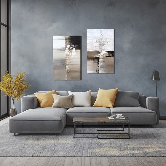 Set Beige Grey gold abstract