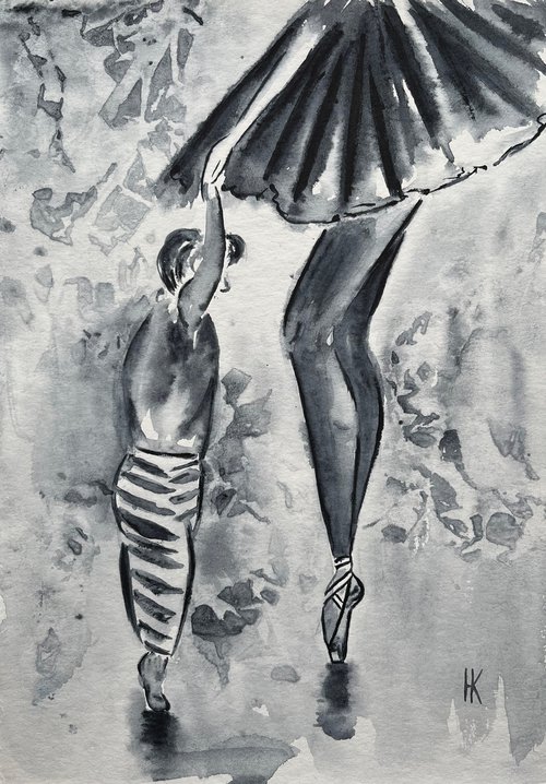 Baby Ballet. original watercolor painting by Halyna Kirichenko