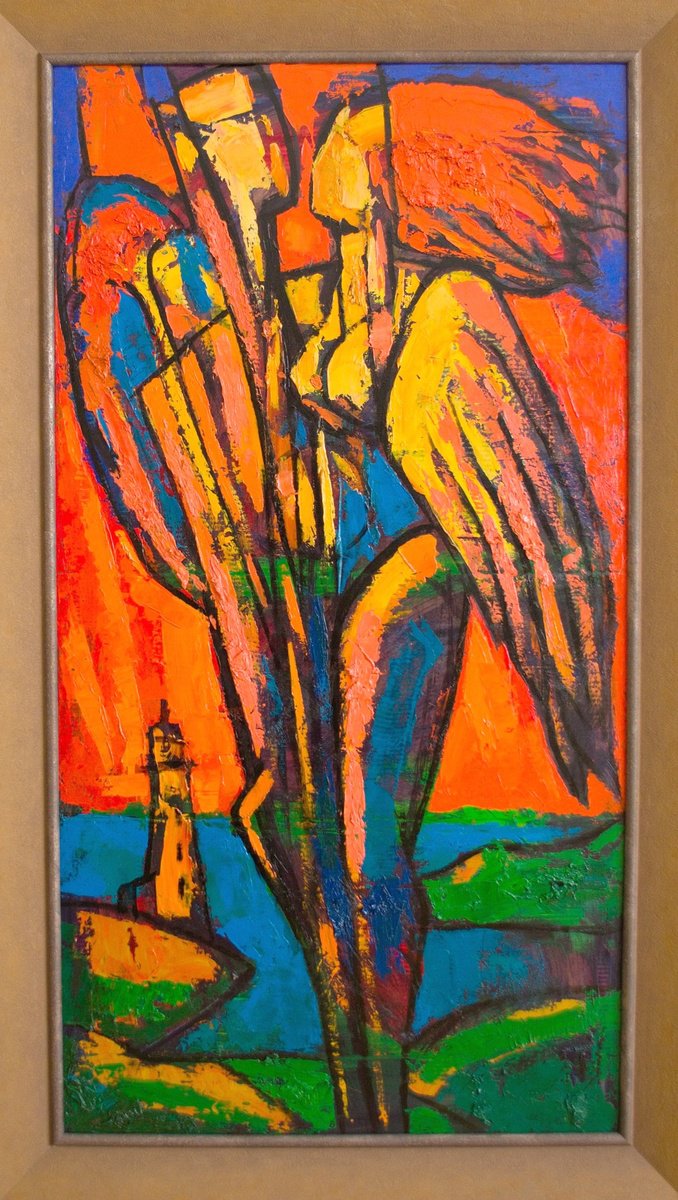 Expressive Portrait Oil Painting By Rumen Sazdov, 27 X 50", Summer With You, Original Artwork