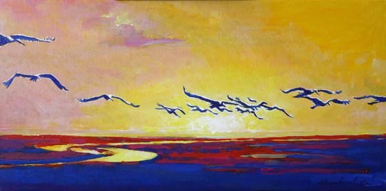 Storks at Sunset