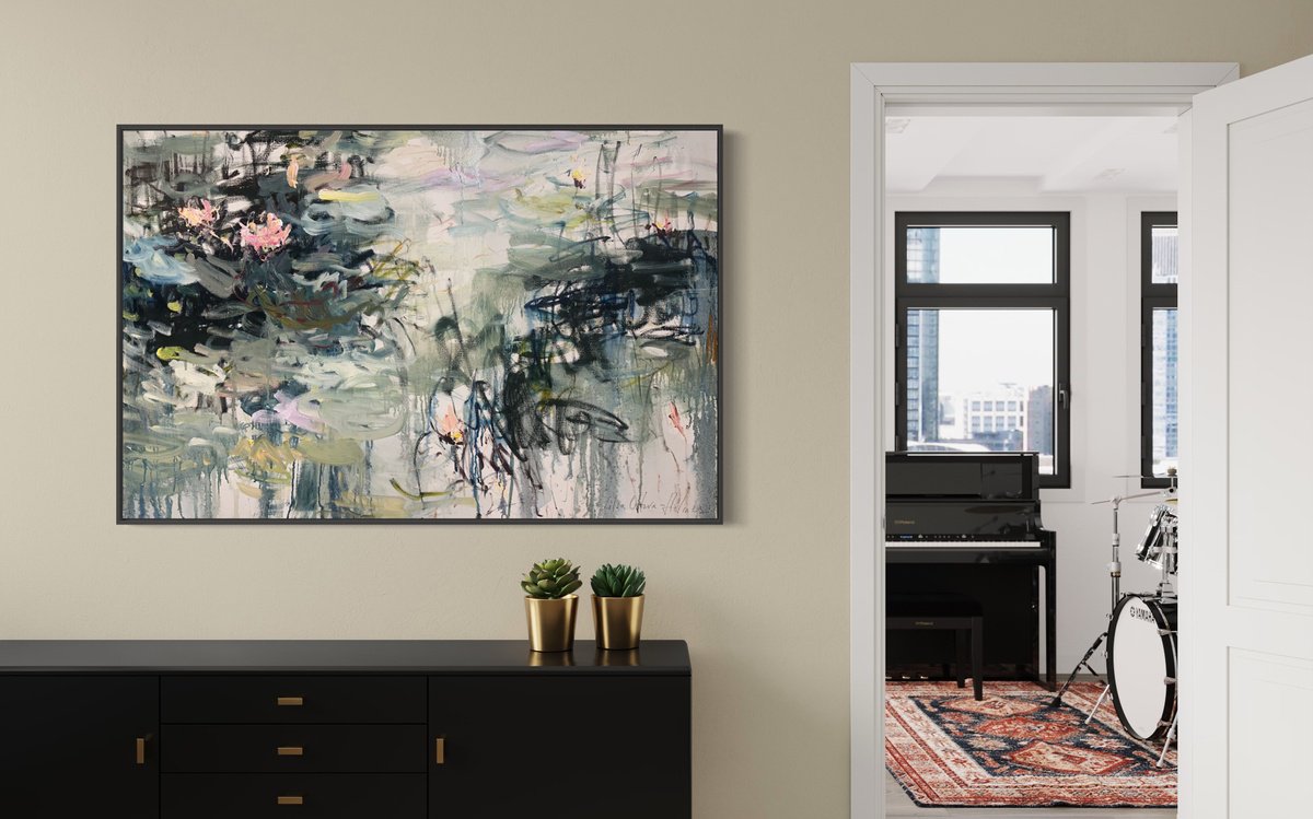 Abstract Landscape Oil Painting By Lilia Orlova-Holmes, 59 X 39", A Frog Jumps., Original Artwork