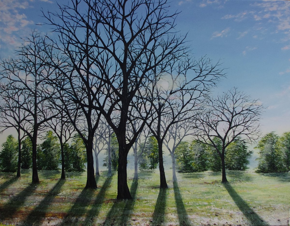 Impressionistic Landscape Oil Painting By Hazel Thomson, 36 X 28, A Winters Day, Original Artwork