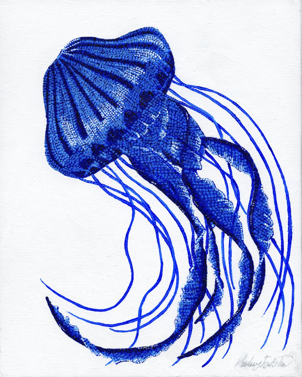 Blue Compass Jellyfish Acrylic Painting 8 x 10 inch by Kelsey Emblow