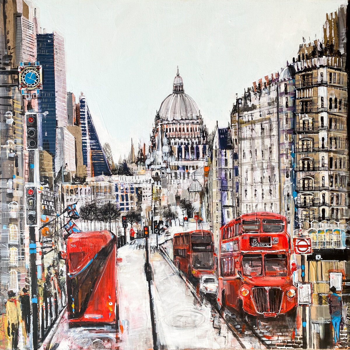 Impressionistic Cityscapes Acrylic Painting By Irina Rumyantseva, 35 X 35, London - Route To St Paul