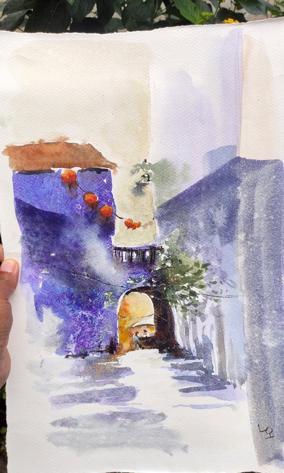 South of France Cityscape Original Watercolour Painting