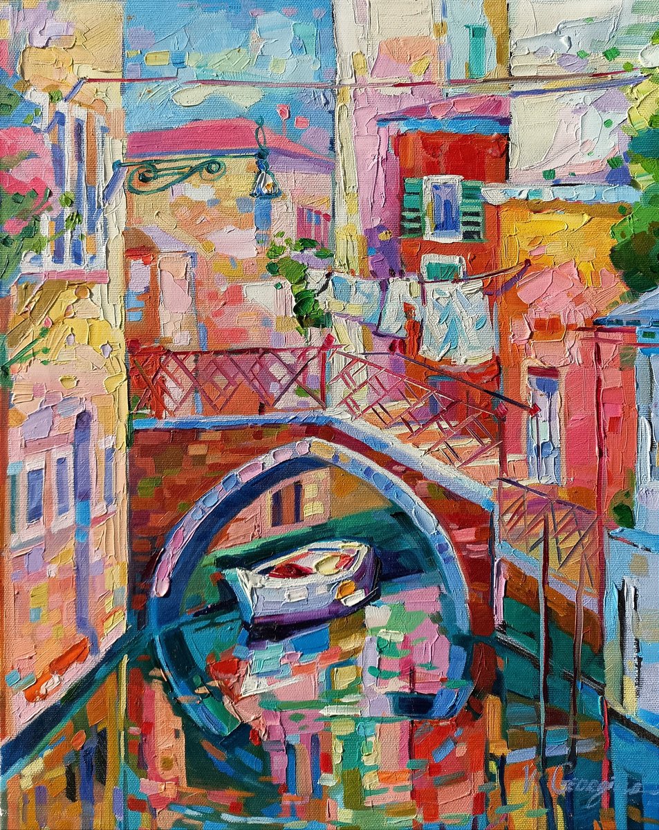 Impressionistic Cityscapes Oil Painting By Vanya Georgieva, 20 X 24", Live In Venice, Original Artwork