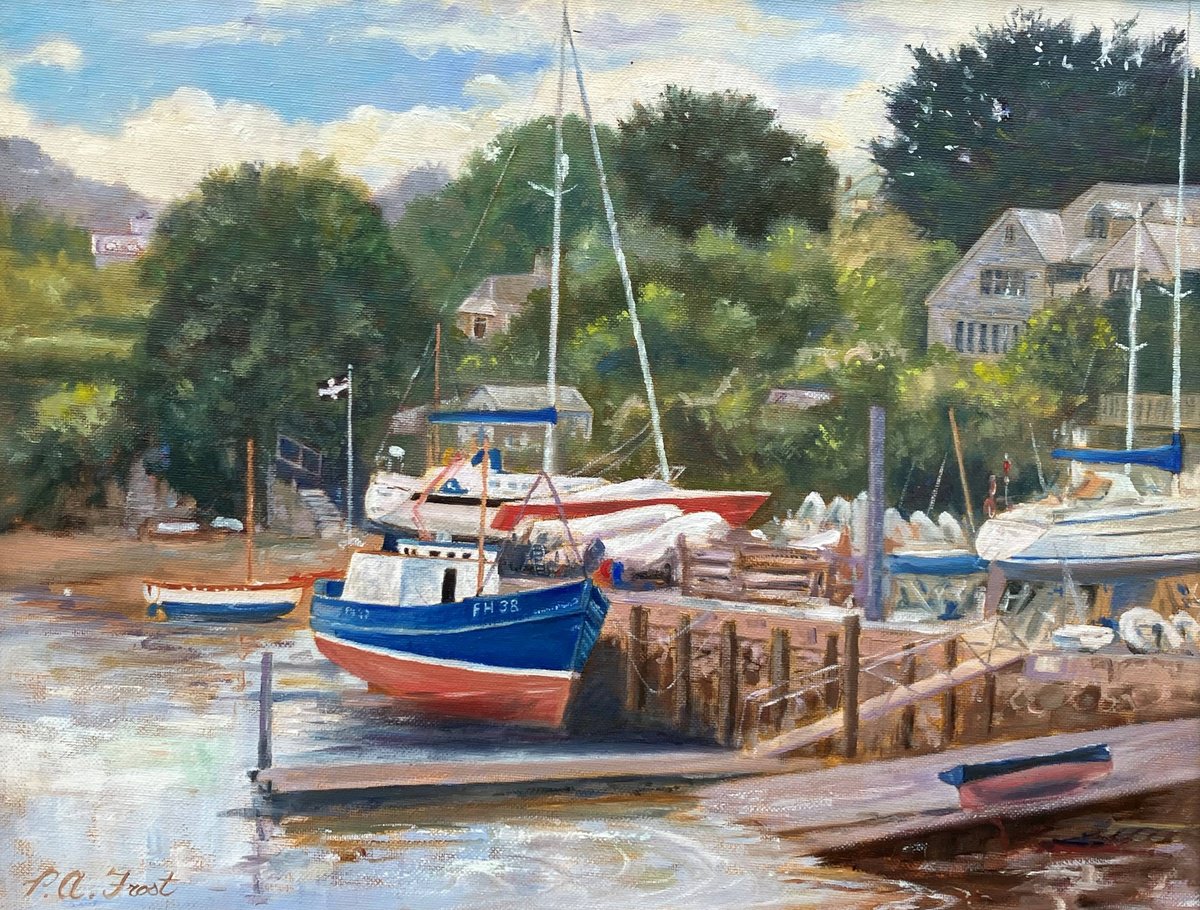 Illustrative Oil Painting , Boat Yard, St. Mawes Cornwall By Peter Frost, 22 X 18, Artwork For Sale On Artfinder